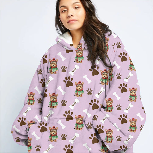 Personalized Pup In Ugly Sweater Blanket Hoodie