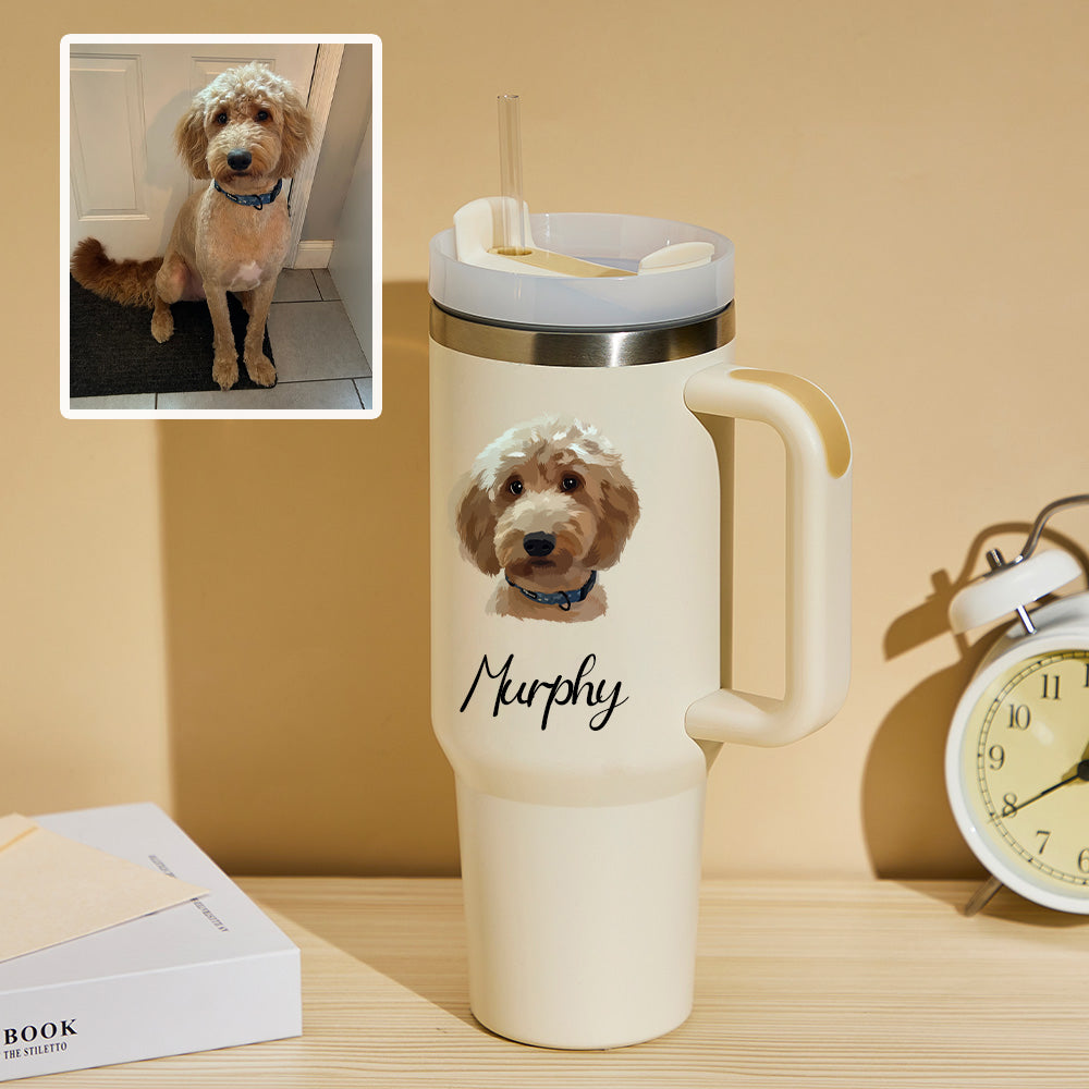 Personalized Photo Insulated Mug With Handle And Straw Stainless Steel Cup For Car Home