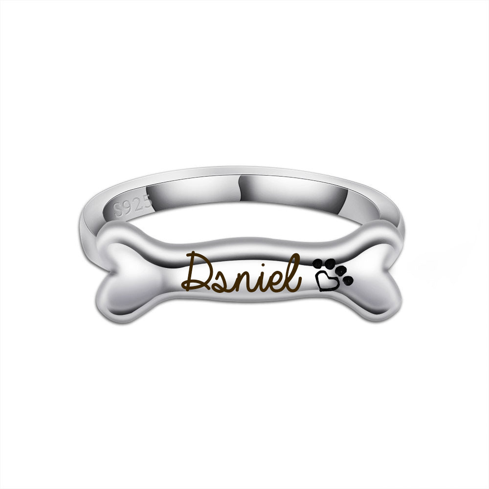 Personalized S925 Silver Bone Shaped Name Ring