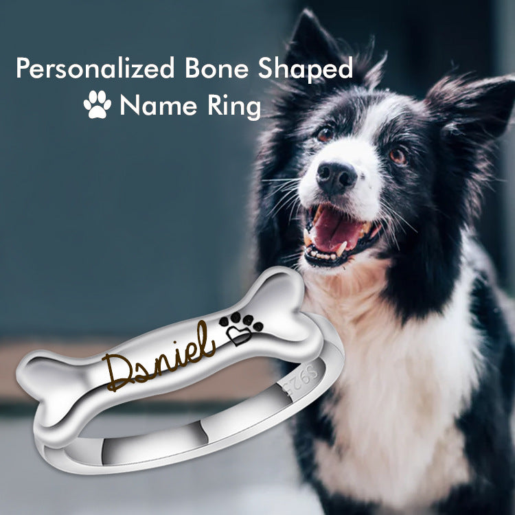 Personalized S925 Silver Bone Shaped Name Ring