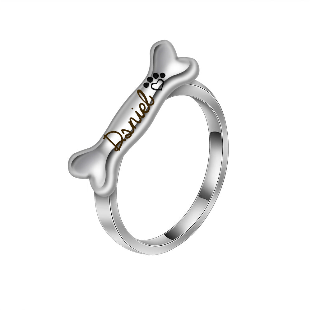 Personalized S925 Silver Bone Shaped Name Ring
