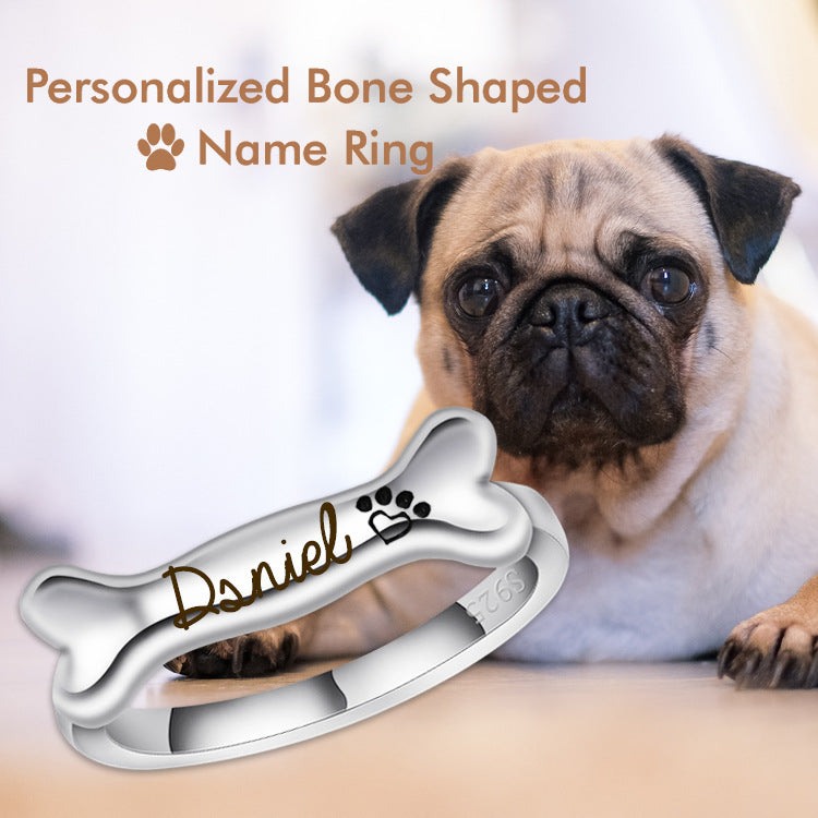 Personalized S925 Silver Bone Shaped Name Ring