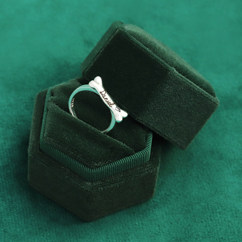 Personalized S925 Silver Bone Shaped Name Ring