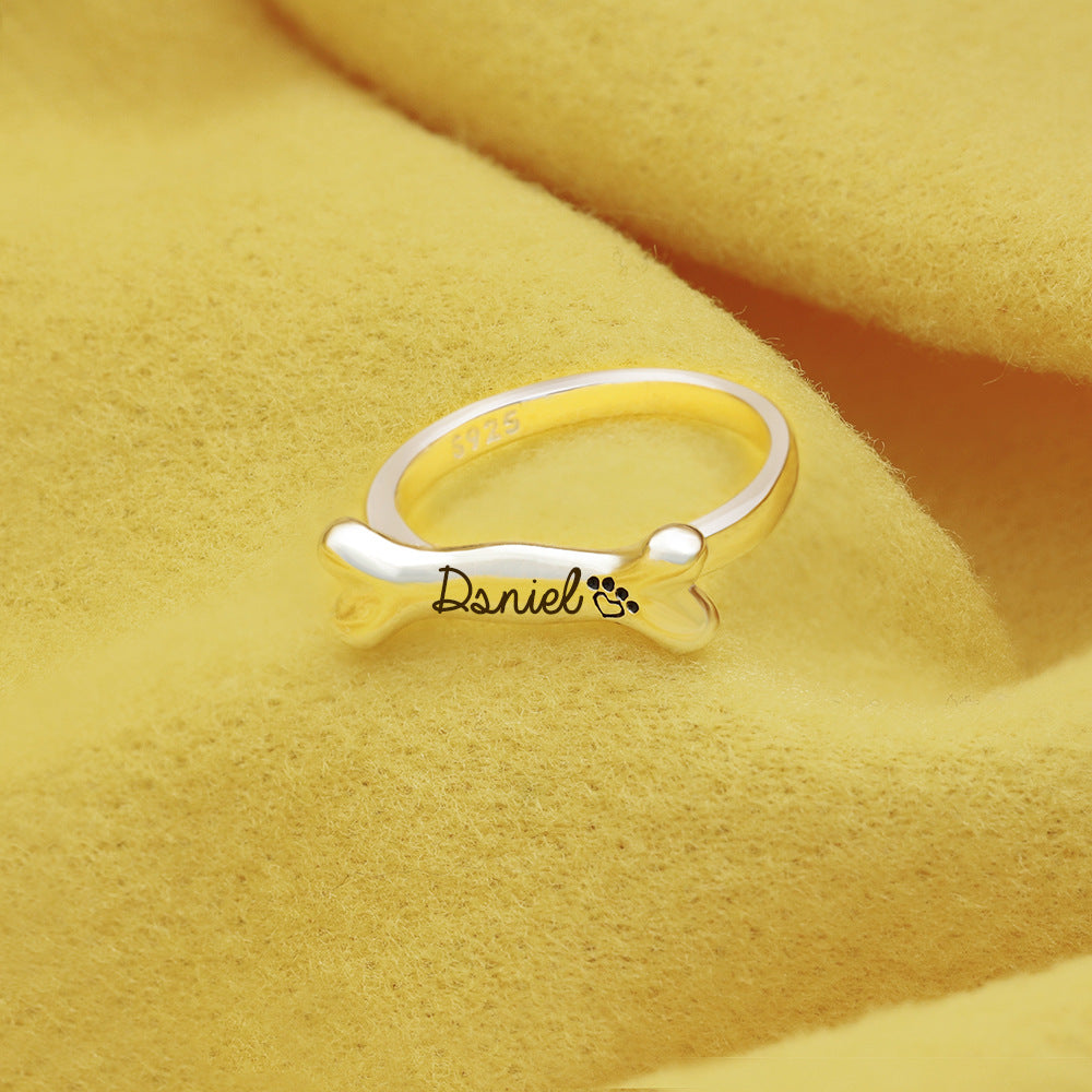Personalized S925 Silver Bone Shaped Name Ring