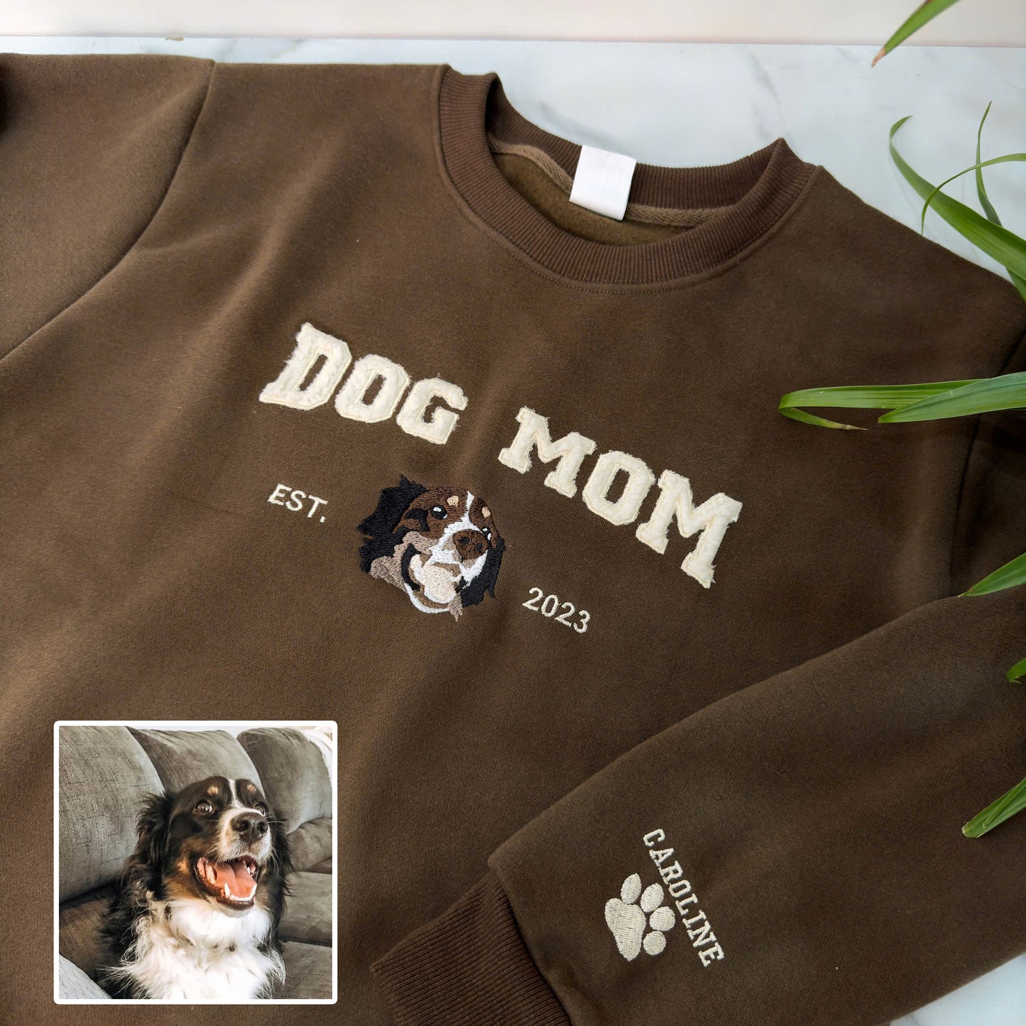 Mother's Day Dog Mom Photo Personalized Fleece Fabric Embroidered EST Name Hoodie Sweatshirt T-Shirt
