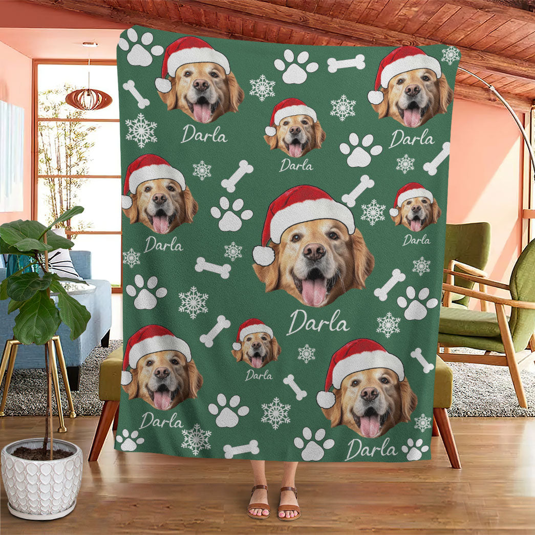 Personalized Pet Dog Cat Photo And Name Christmas Custom Soft Blanket