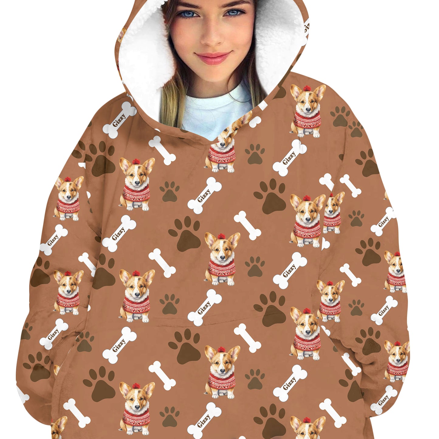 Personalized Pup In Ugly Sweater Blanket Hoodie
