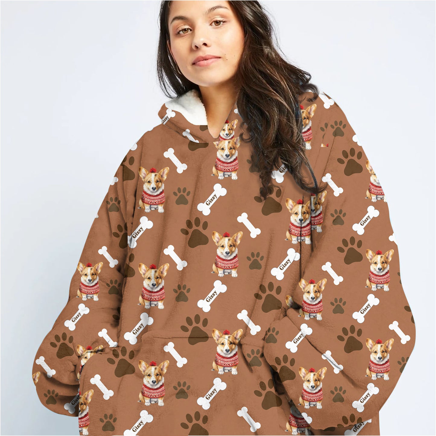 Personalized Pup In Ugly Sweater Blanket Hoodie