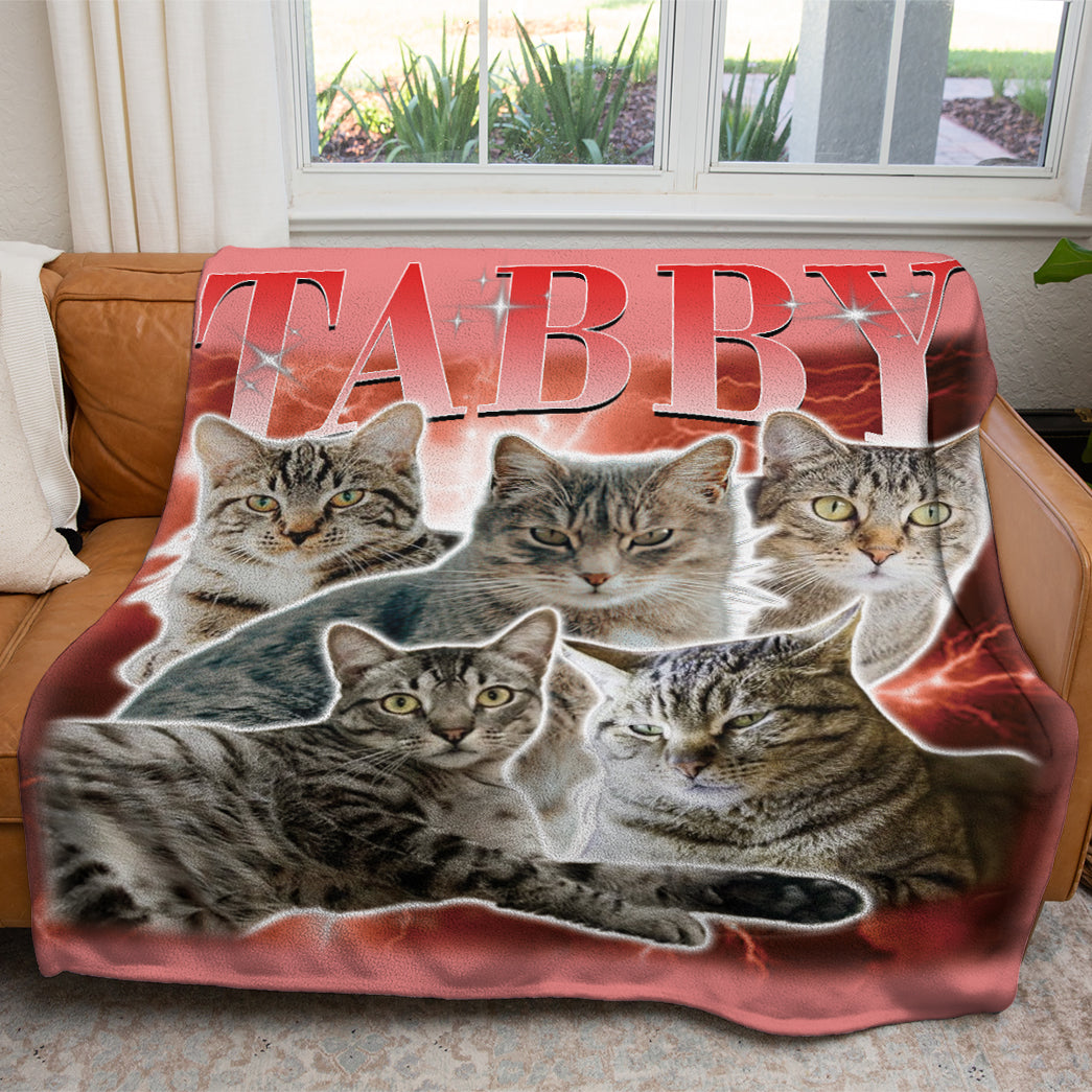 Personalized Pet Dog Cat Vintage Photo And Name Printed Soft Blanket