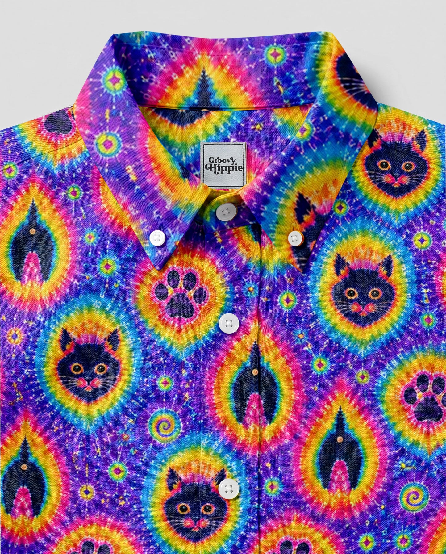 FUNNY CAT PAW PRINT BUTTON-DOWN COLLAR SHIRT - TLHN1606262