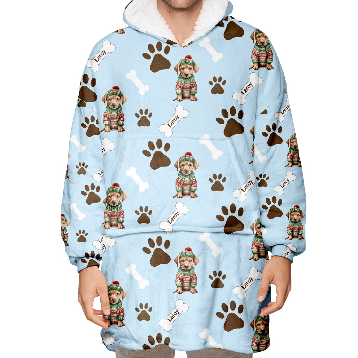 Personalized Pup In Ugly Sweater Blanket Hoodie