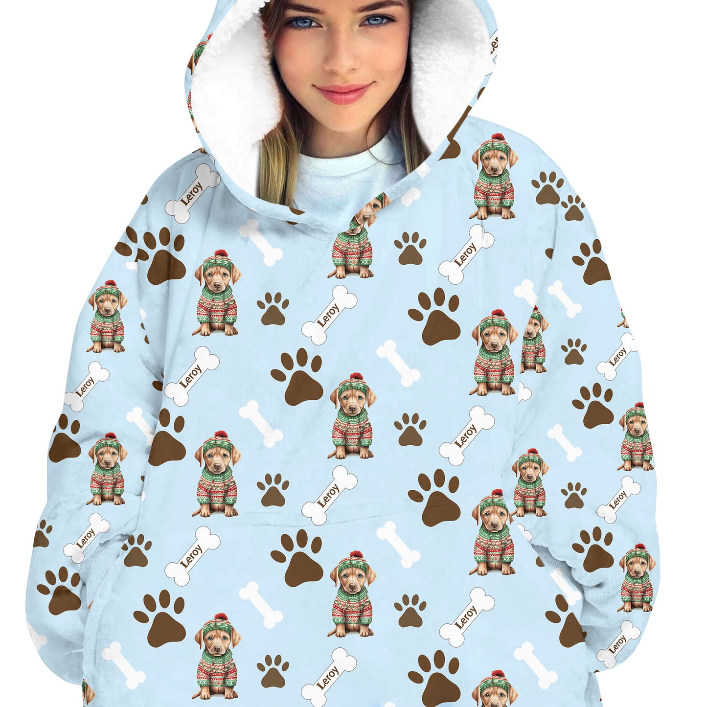 Personalized Pup In Ugly Sweater Blanket Hoodie