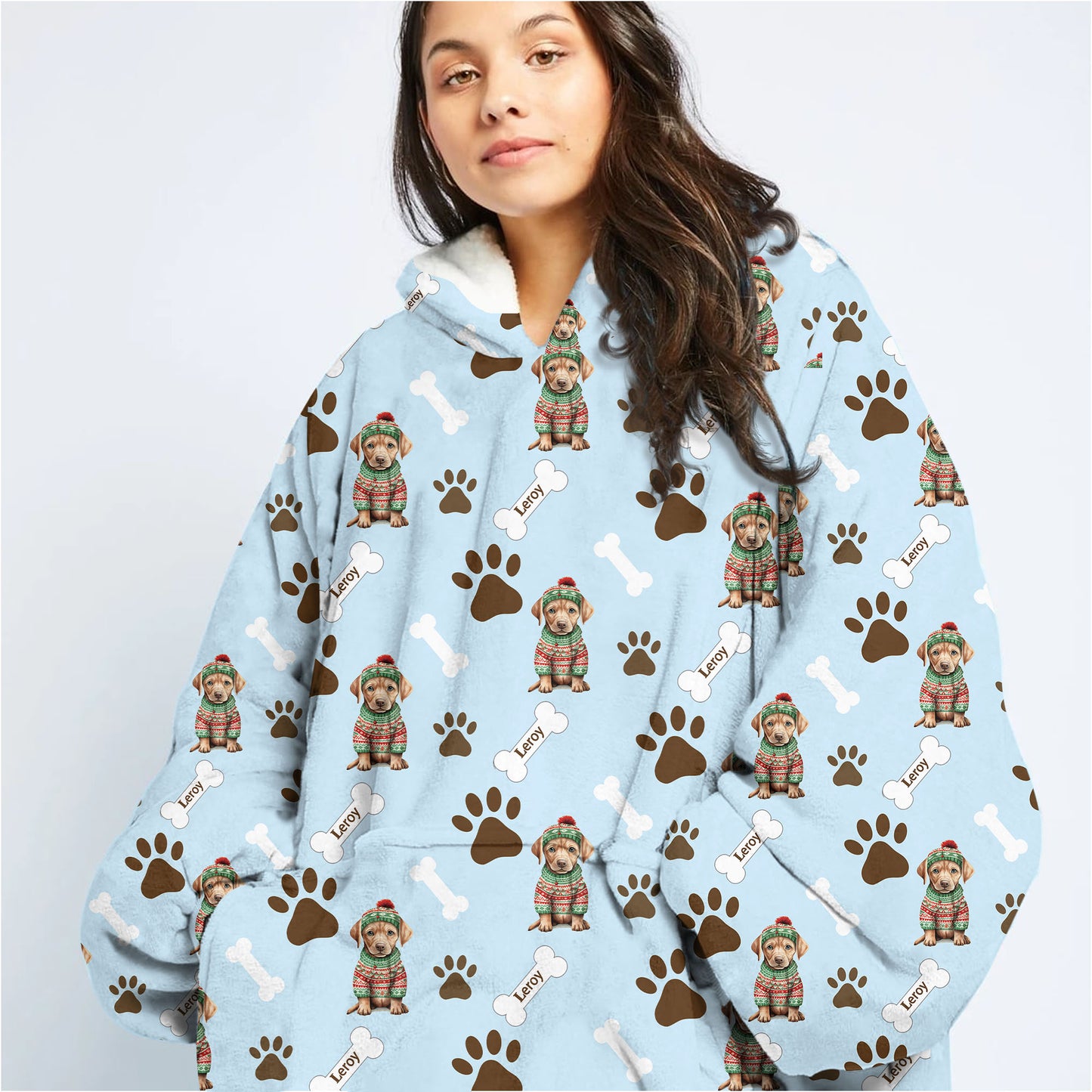 Personalized Pup In Ugly Sweater Blanket Hoodie