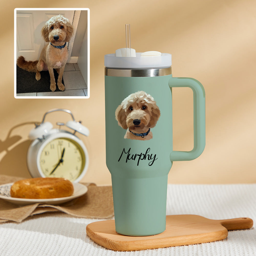 Personalized Photo Insulated Mug With Handle And Straw Stainless Steel Cup For Car Home