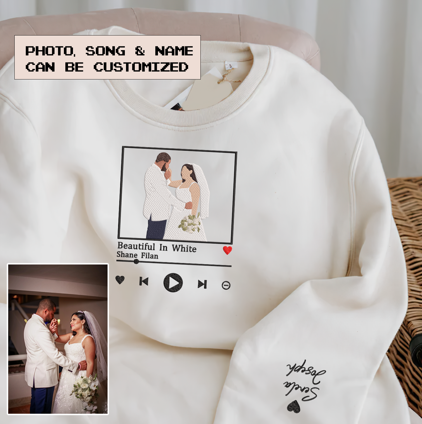 Valentine Personalized Embroidered Couple Hoodie Sweatshirt T-Shirt
