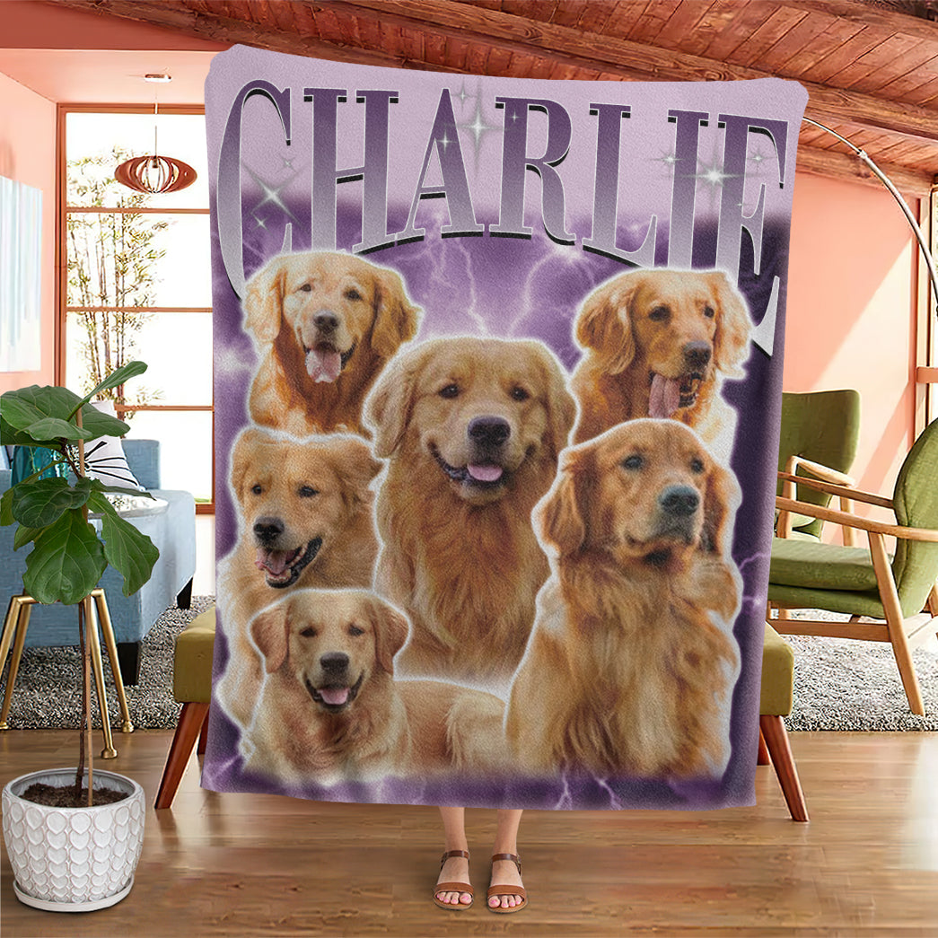 Personalized Pet Dog Cat Vintage Photo And Name Printed Soft Blanket