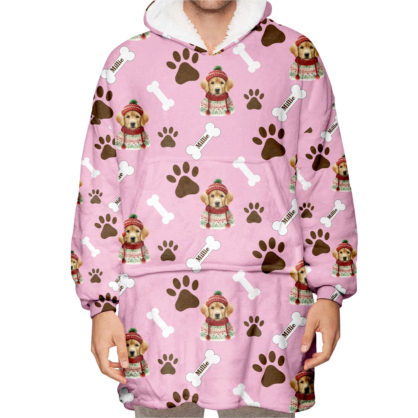 Personalized Pup In Ugly Sweater Blanket Hoodie