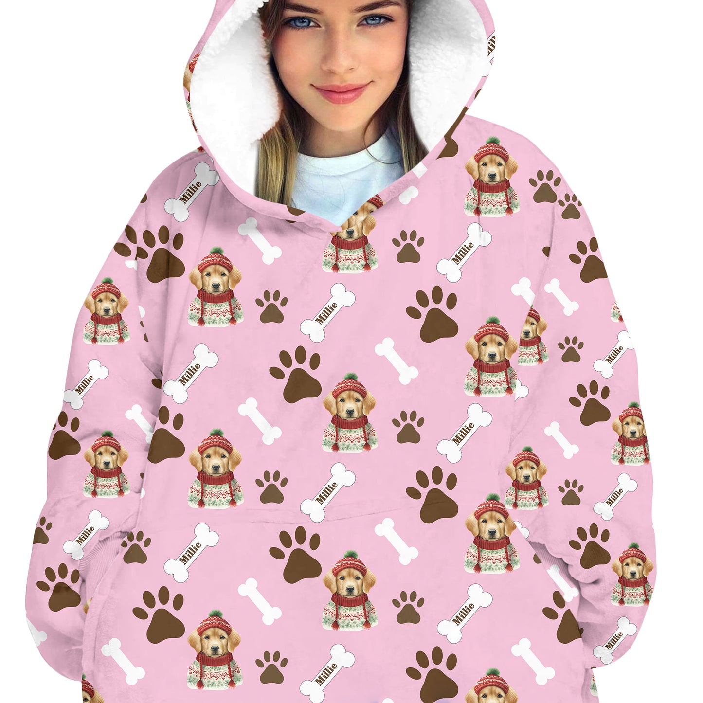 Personalized Pup In Ugly Sweater Blanket Hoodie