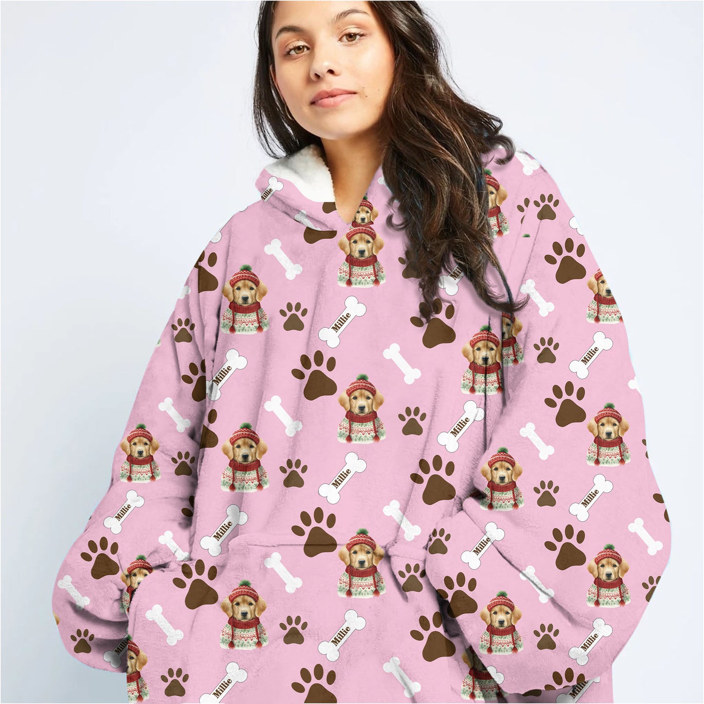Personalized Pup In Ugly Sweater Blanket Hoodie