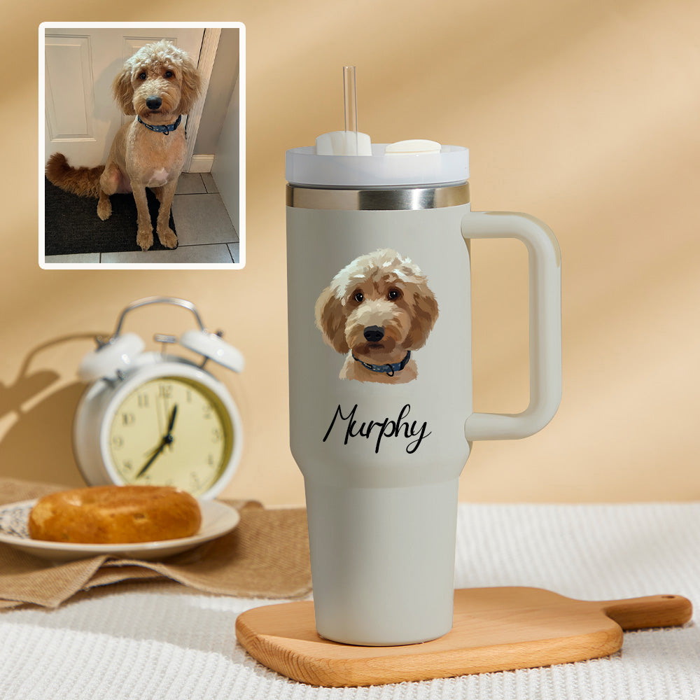 Personalized Photo Insulated Mug With Handle And Straw Stainless Steel Cup For Car Home