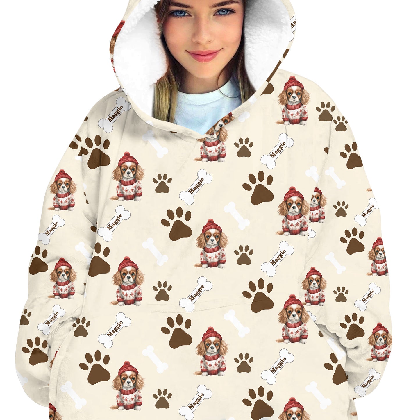 Personalized Pup In Ugly Sweater Blanket Hoodie