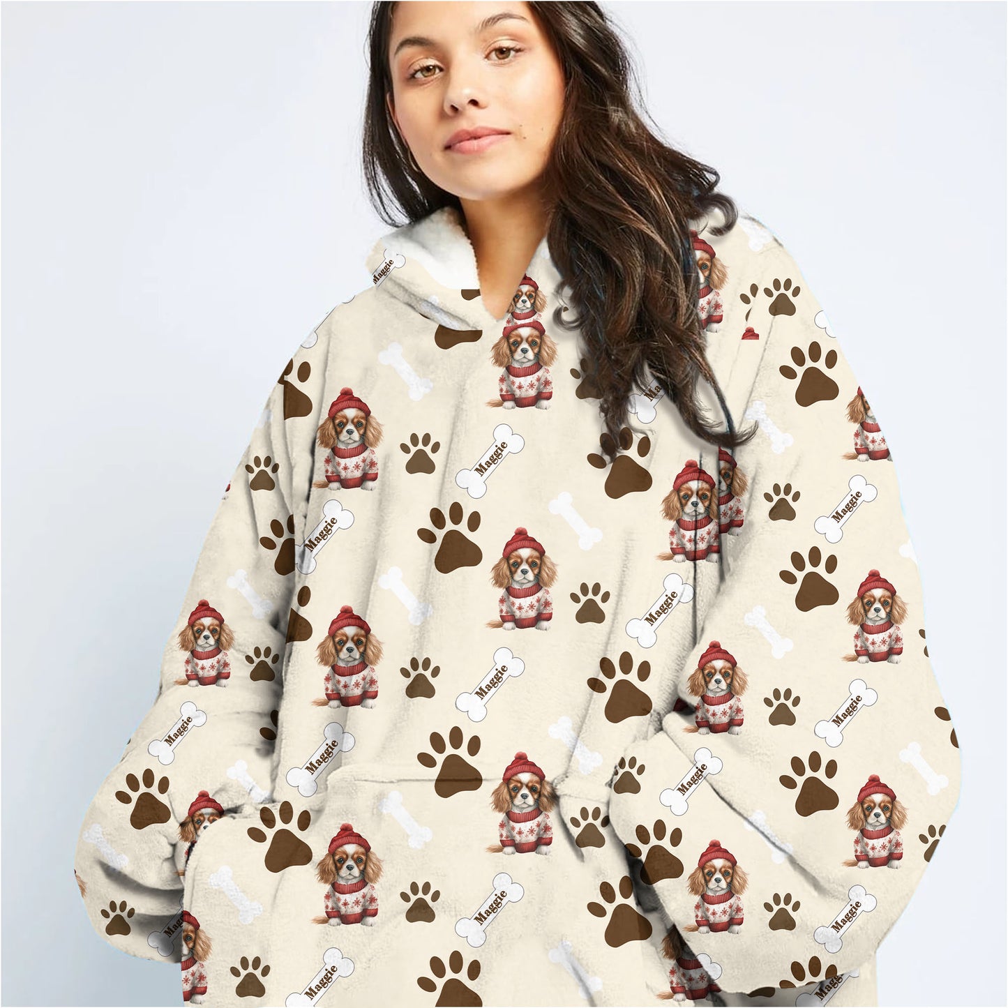 Personalized Pup In Ugly Sweater Blanket Hoodie