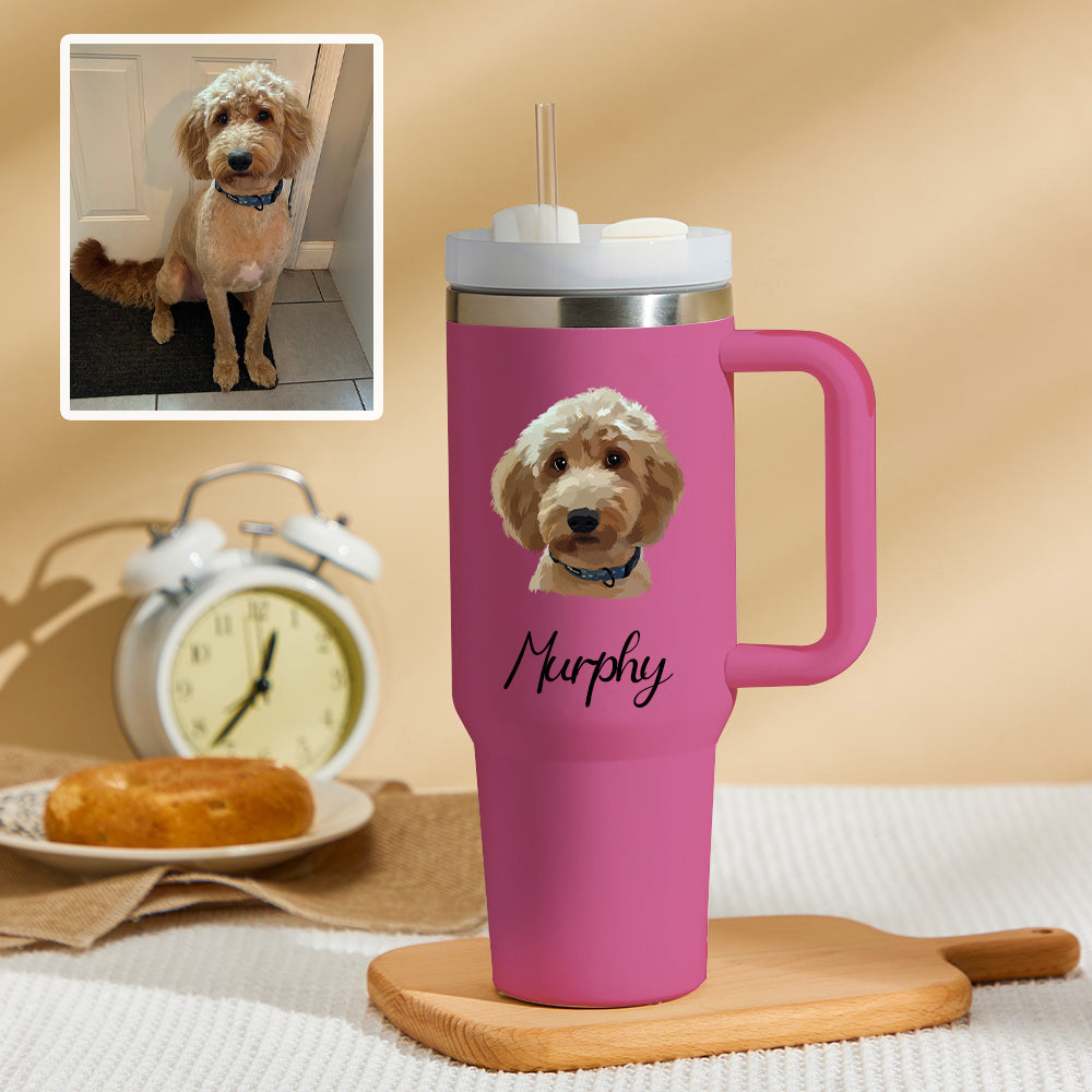 Personalized Photo Insulated Mug With Handle And Straw Stainless Steel Cup For Car Home