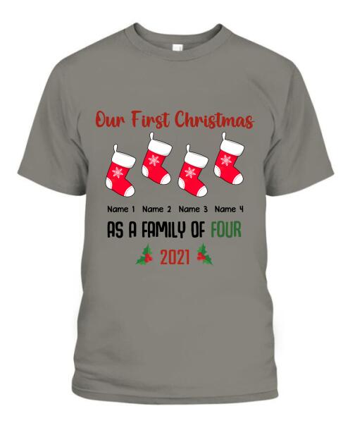 Our Family First Christmas Personalized Graphic Apparel - Design and Names can be customized