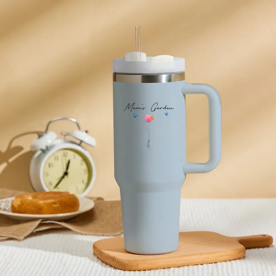 Mom's Garden Insulated Mug With Handle And Straw Stainless Steel Cup For Car Home