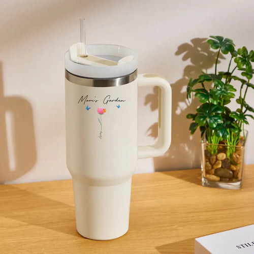 Mom's Garden Insulated Mug With Handle And Straw Stainless Steel Cup For Car Home