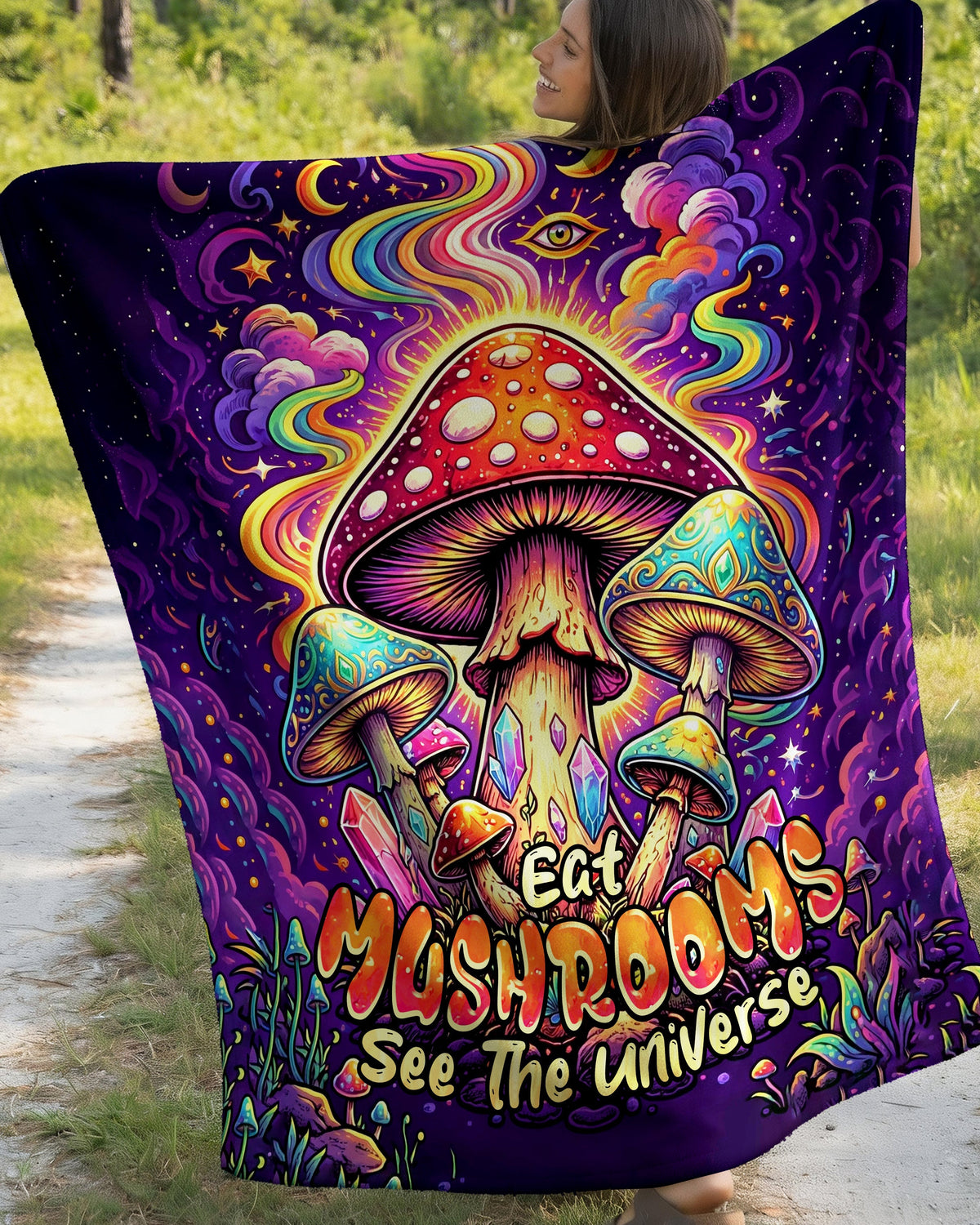EAT MUSHROOMS SEE THE UNIVERSE FLEECE BLANKET - TYPQ1202263