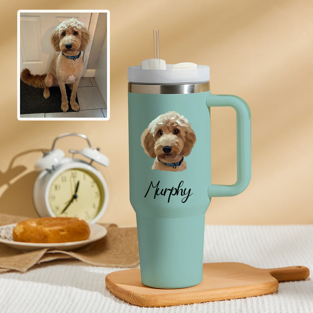 Personalized Photo Insulated Mug With Handle And Straw Stainless Steel Cup For Car Home