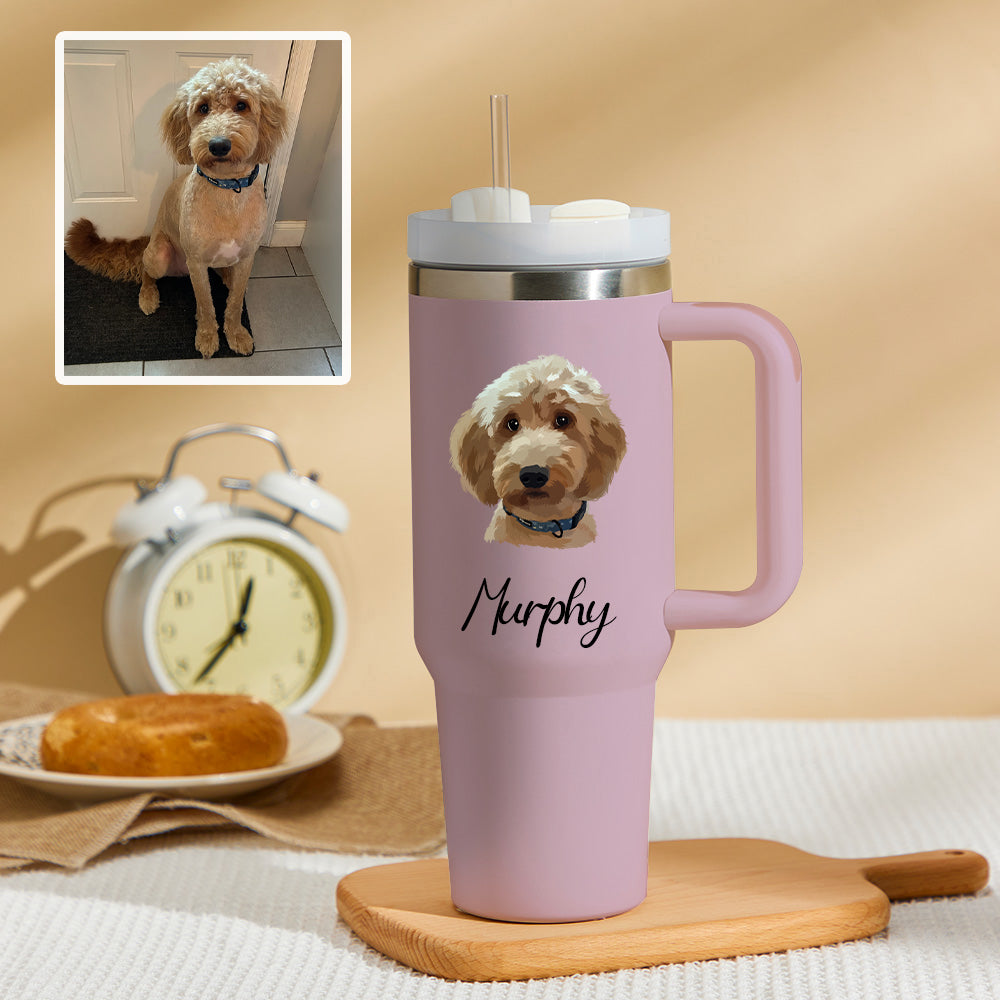 Personalized Photo Insulated Mug With Handle And Straw Stainless Steel Cup For Car Home