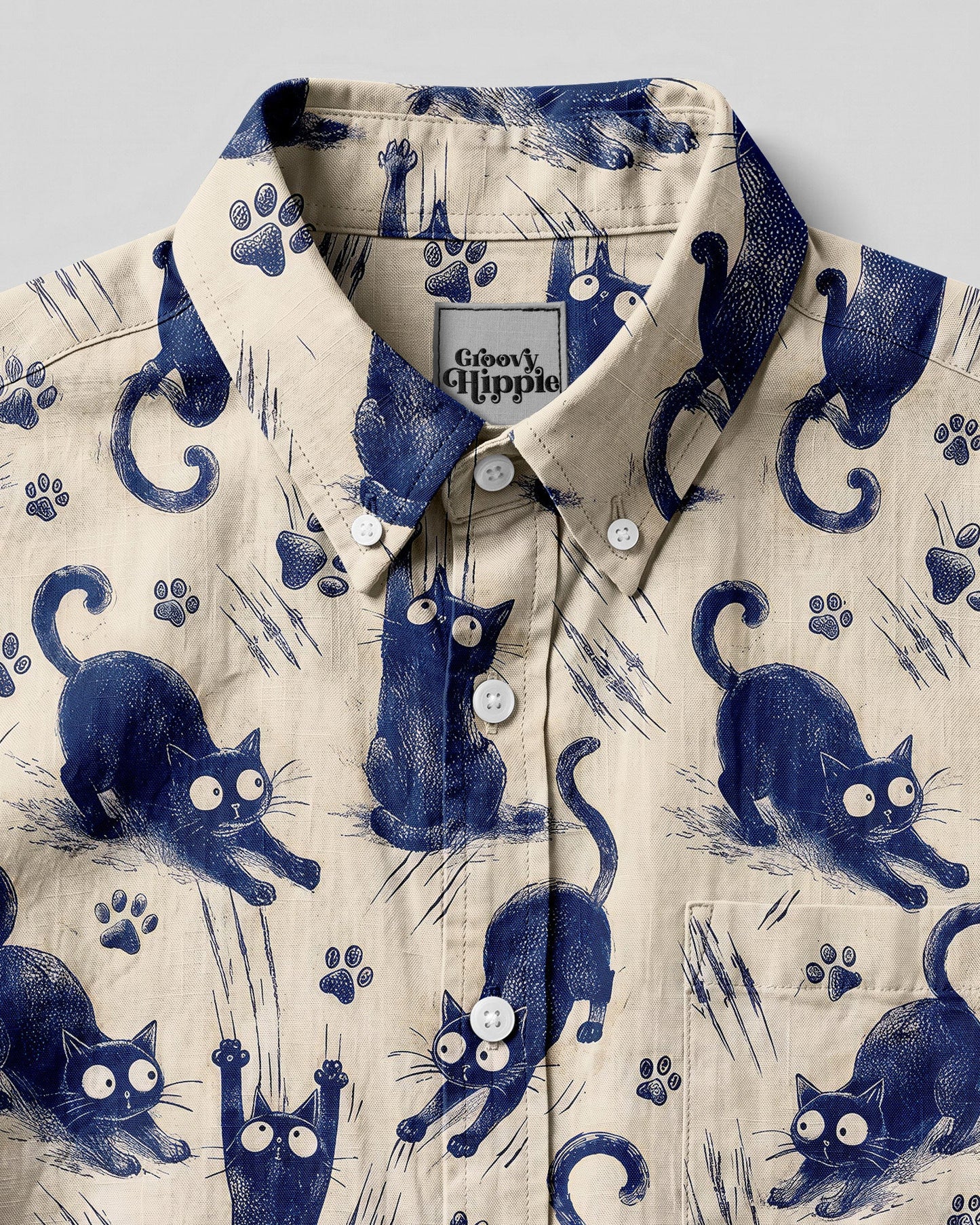 FUNNY PLAYFUL CAT BUTTON-DOWN COLLAR SHIRT - TLNO1706261