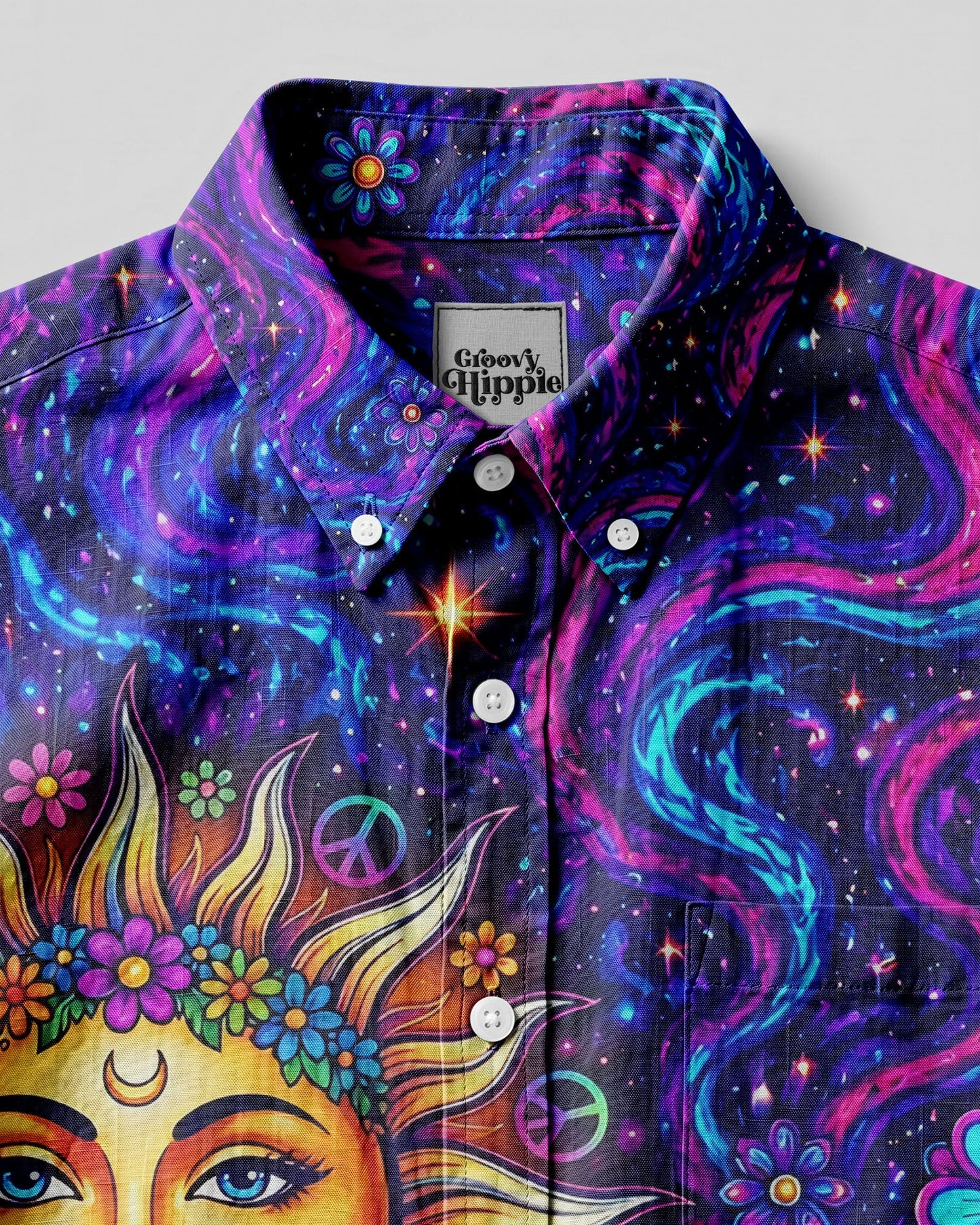 COSMIC SUN AND MOON HARMONY BUTTON-DOWN COLLAR SHIRT - TYLN1906261