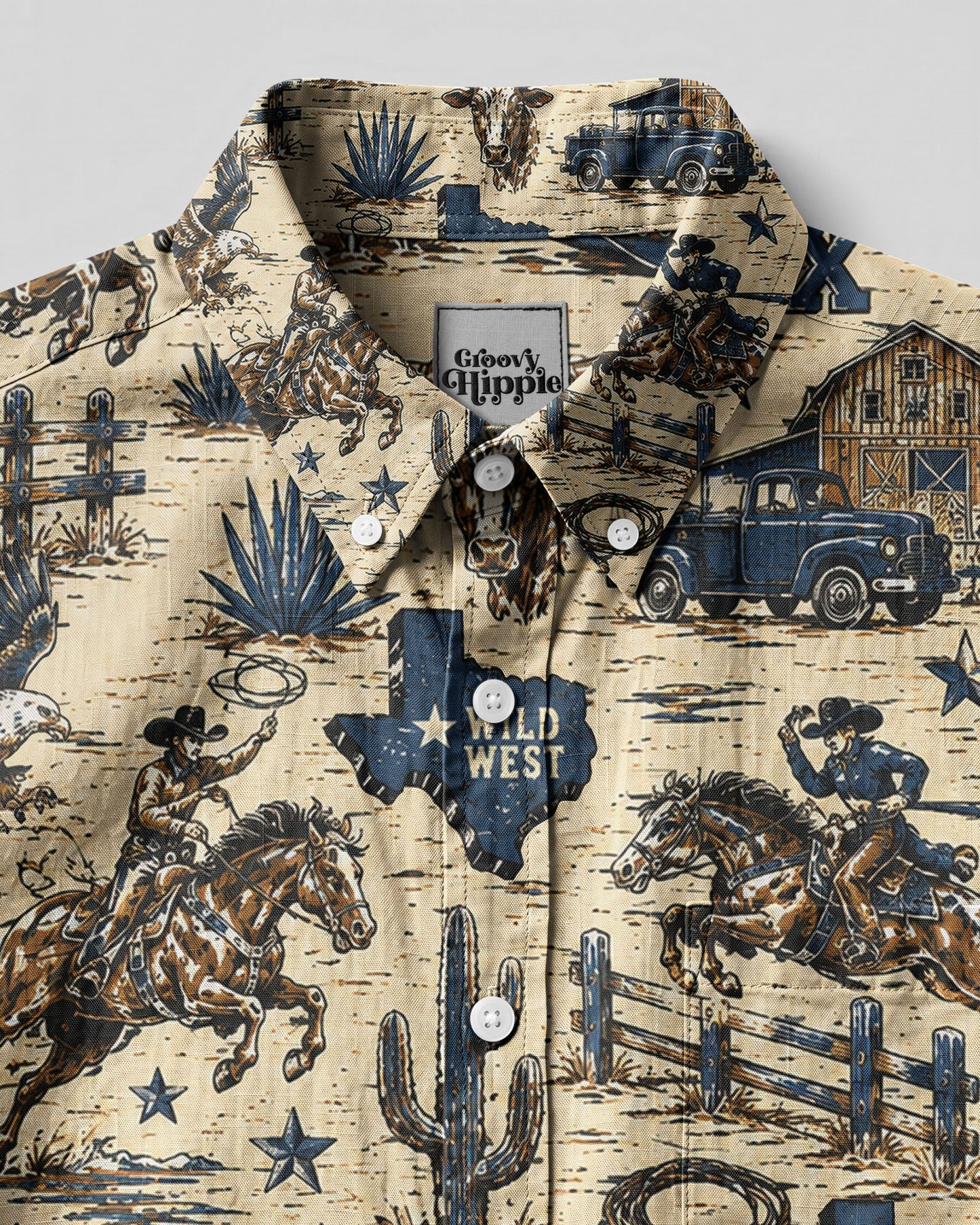WILD WEST VINTAGE TEXAS PATTERN BUTTON-DOWN COLLAR SHIRT - TLHG2606264