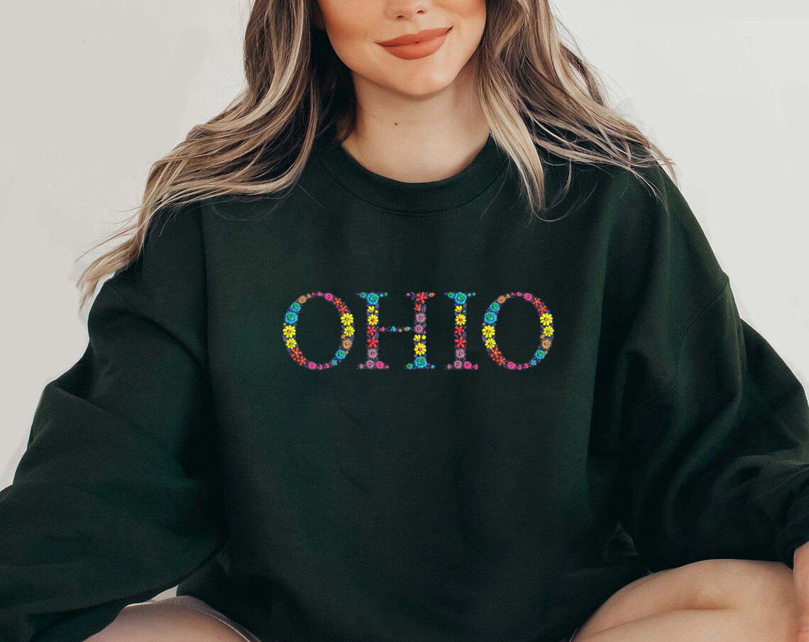 Floral US Cities Embroidered Hoodie Flower Letter College University Crewneck Embroidery Sweatshirt