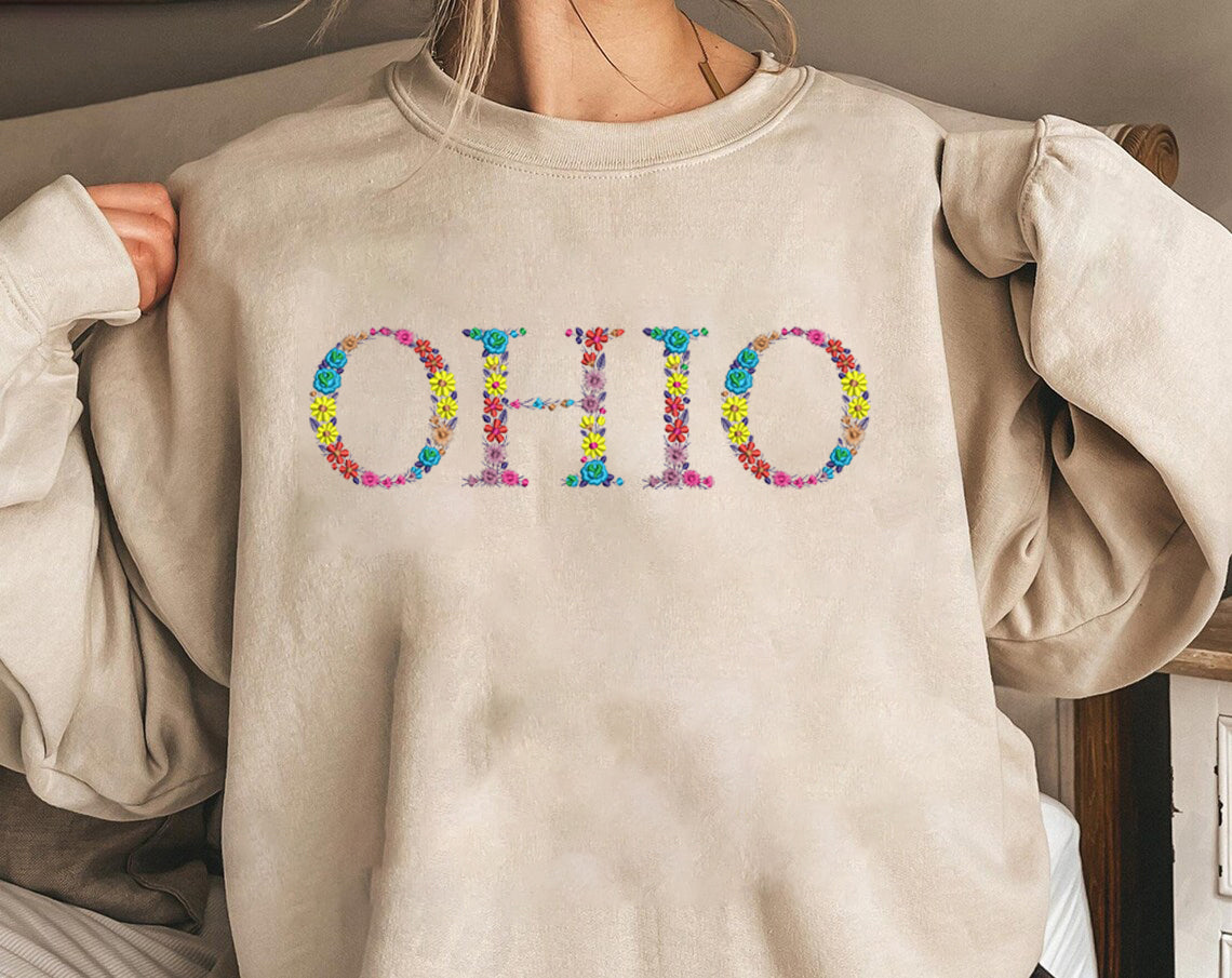 Floral US Cities Embroidered Hoodie Flower Letter College University Crewneck Embroidery Sweatshirt