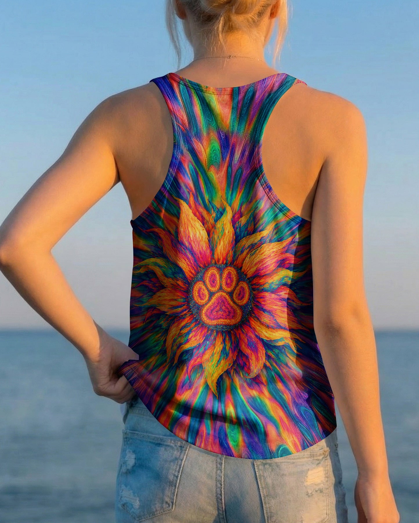 SUNFLOWER WITH PAW PRINT BURST ALL OVER PRINT - TLTW0707263