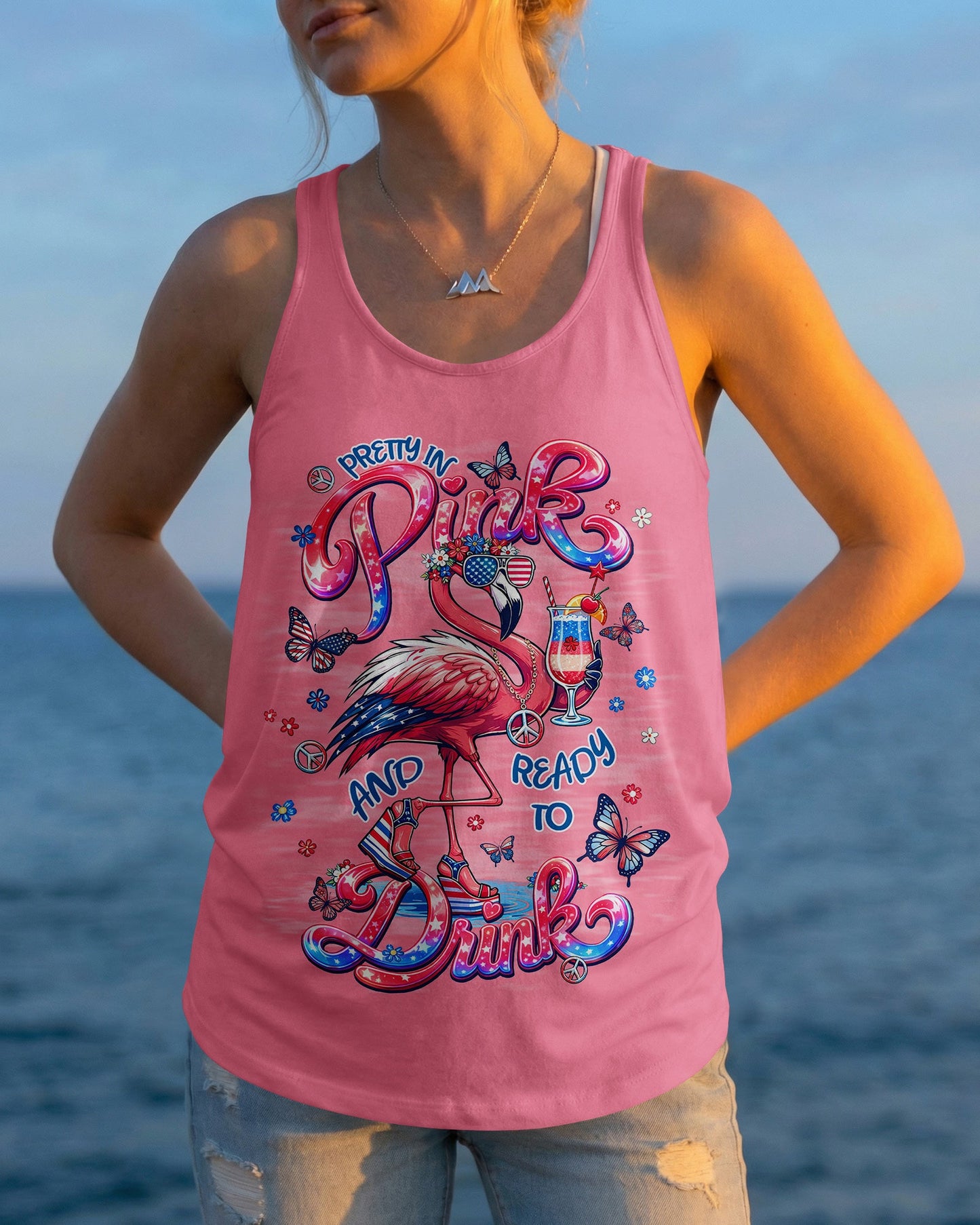PRETTY IN PINK FLAMINGO STARS AND STRIPES ALL OVER PRINT - TLNT0104262