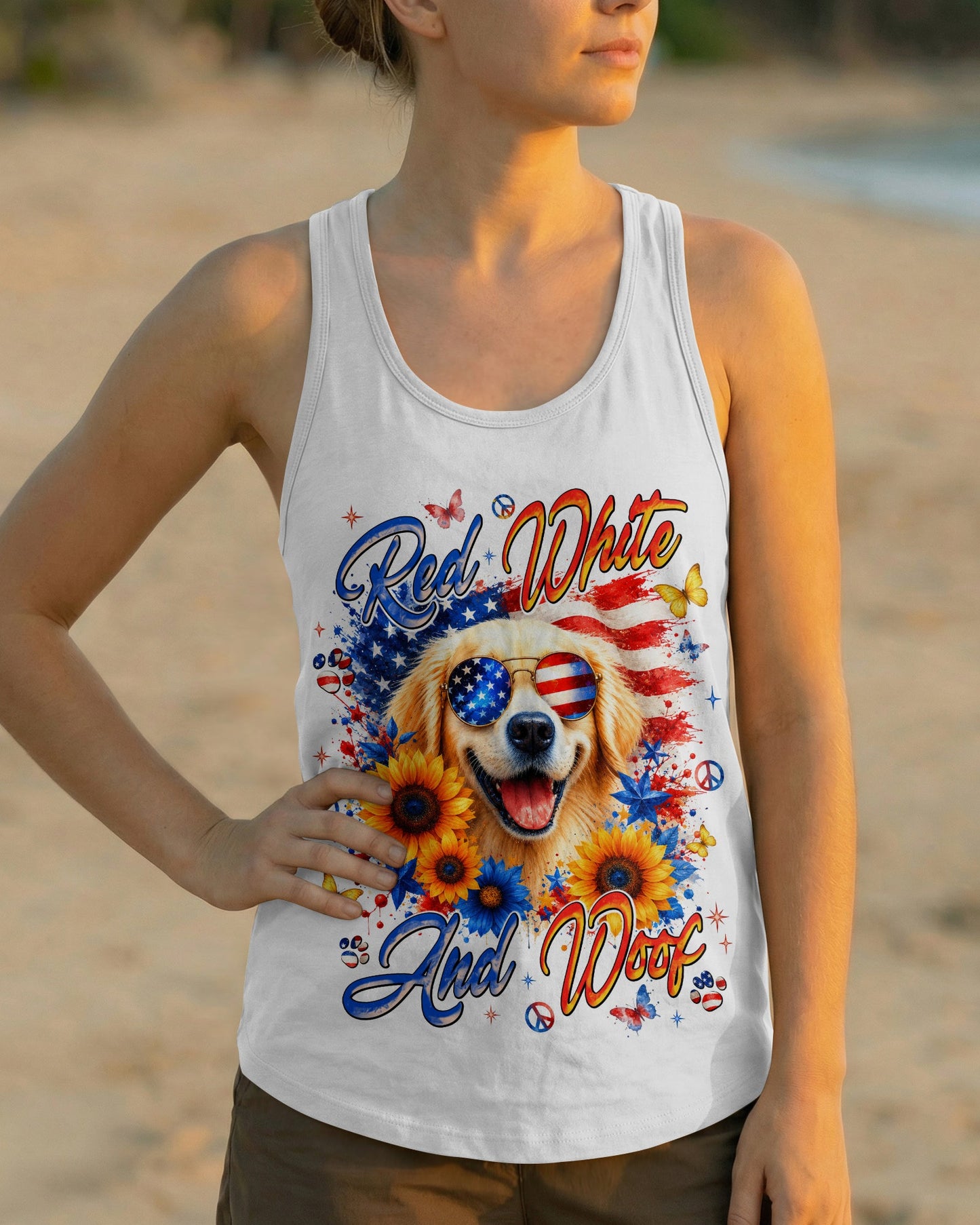 RED WHITE & WOOF GOLDEN RETRIEVER DOG ALL OVER PRINT - TLNT1905264