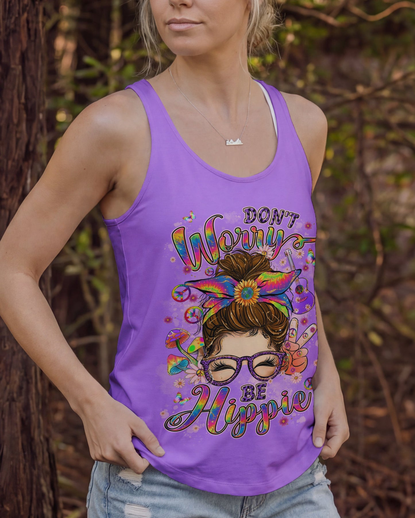 DON'T WORRY BE HIPPIE MESSY BUN ALL OVER PRINT - TYLN3006262