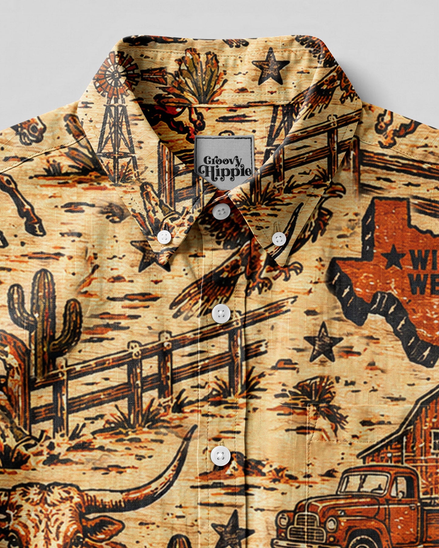 WILD WEST VINTAGE TEXAS PATTERN BUTTON-DOWN COLLAR SHIRT - TLHN2606263