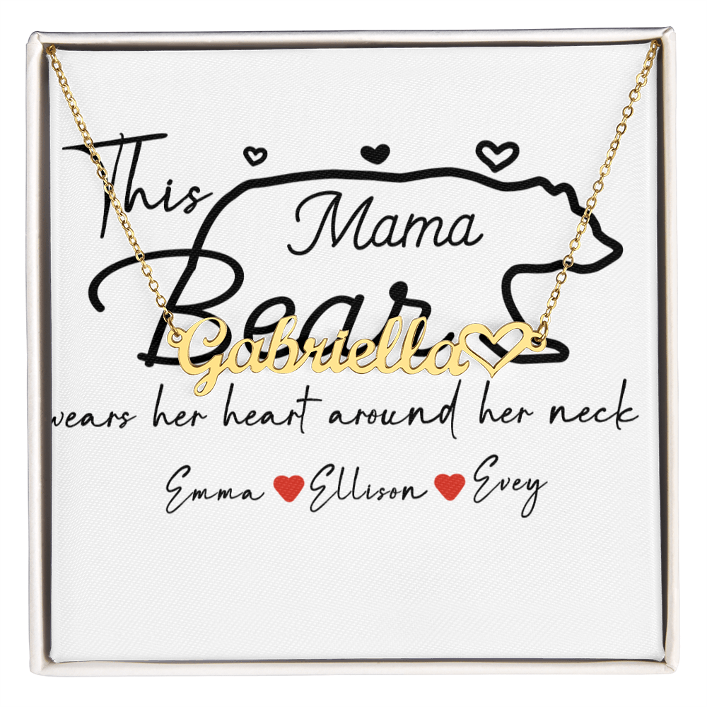 Personalized Mama Bear Heart Name Necklace