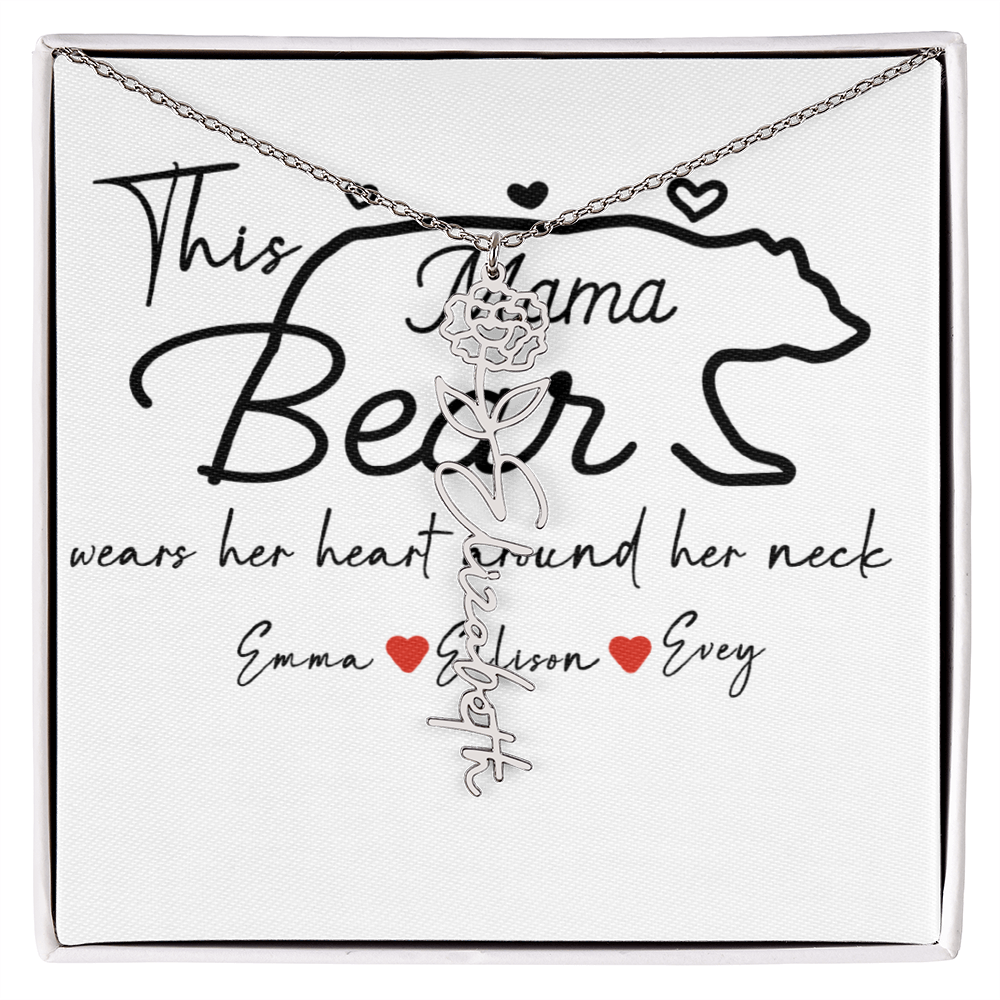 Personalized Mama Bear Flower Name Necklace