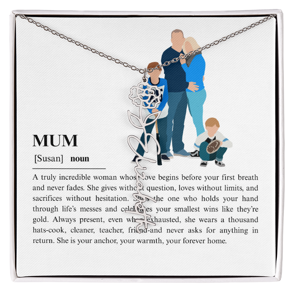 Personalized Mum Flower Name Necklace