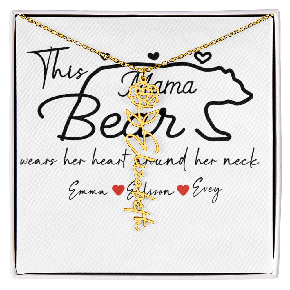 Personalized Mama Bear Flower Name Necklace