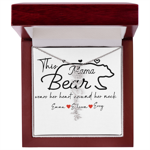 Personalized Mama Bear Flower Name Necklace