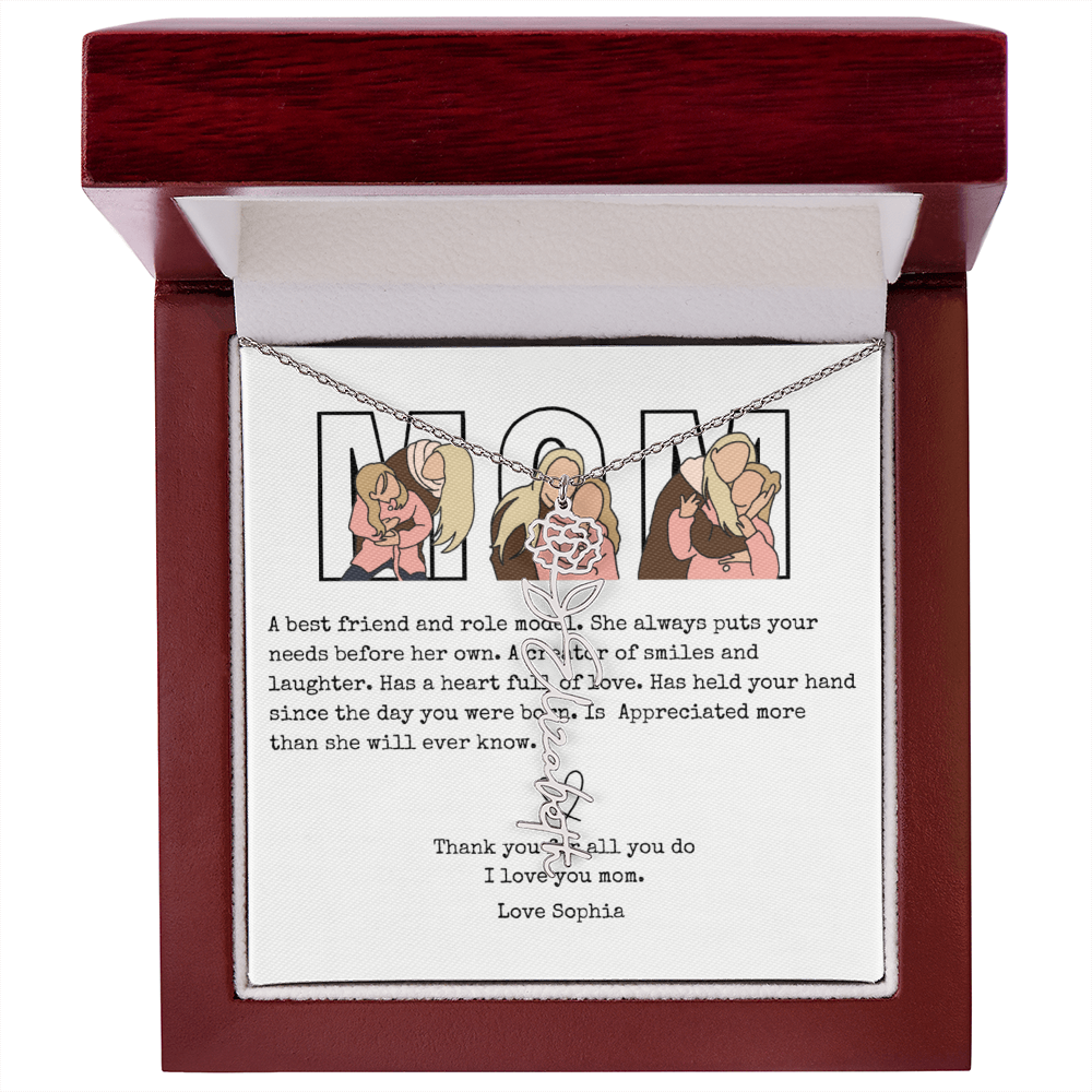 Personalized Mom Flower Name Necklace