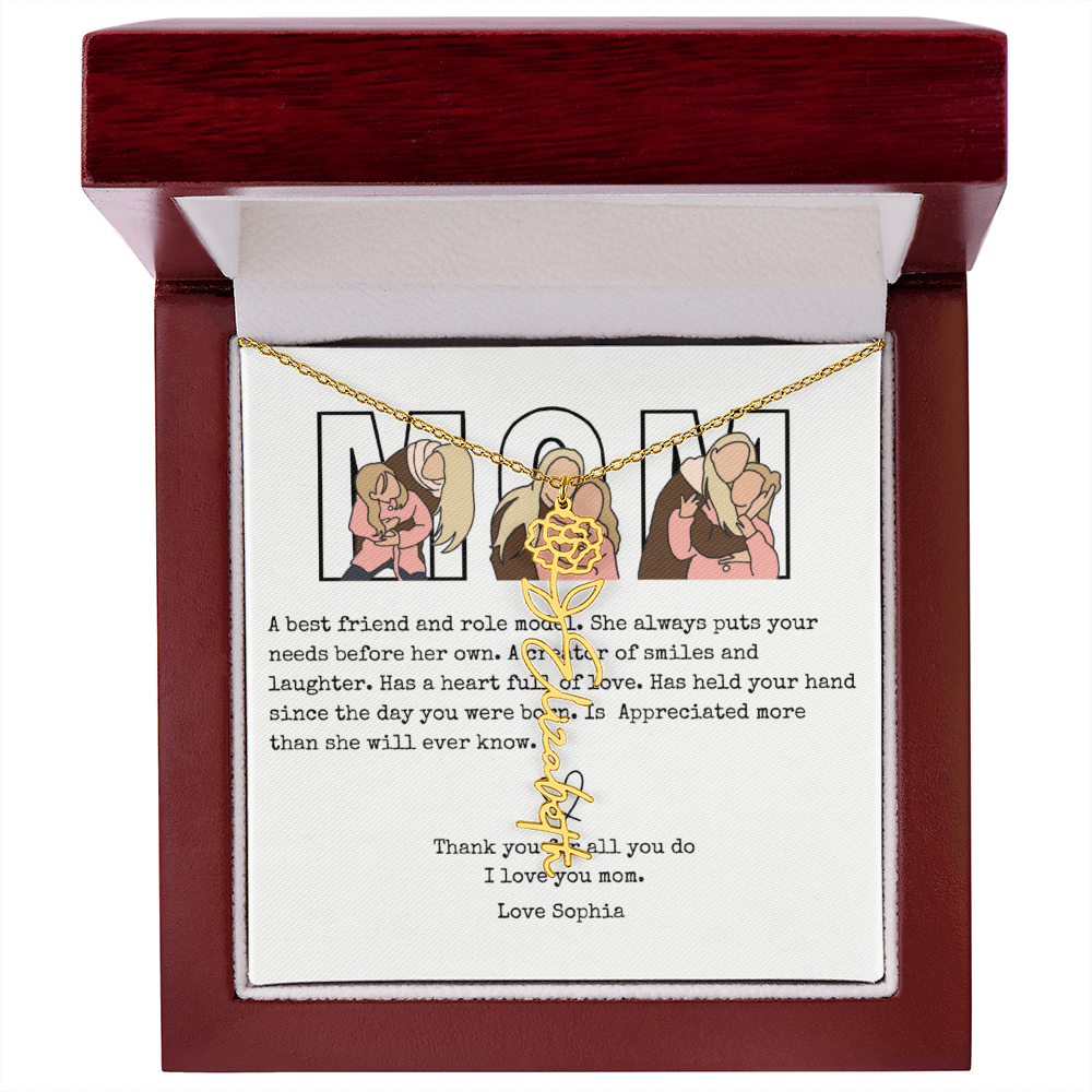 Personalized Mom Flower Name Necklace